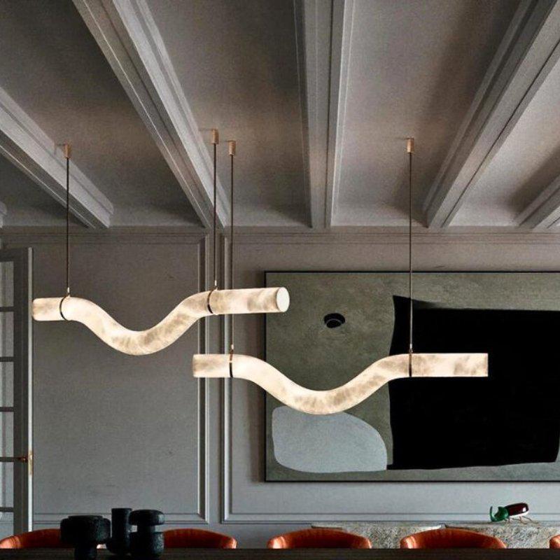 Liberty Curved Pendant Alabaster Chandelier, Pendant Light Over Dining Table - Brig Lighting