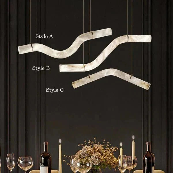 Liberty Curved Pendant Alabaster Chandelier, Pendant Light Over Dining Table - Brig Lighting