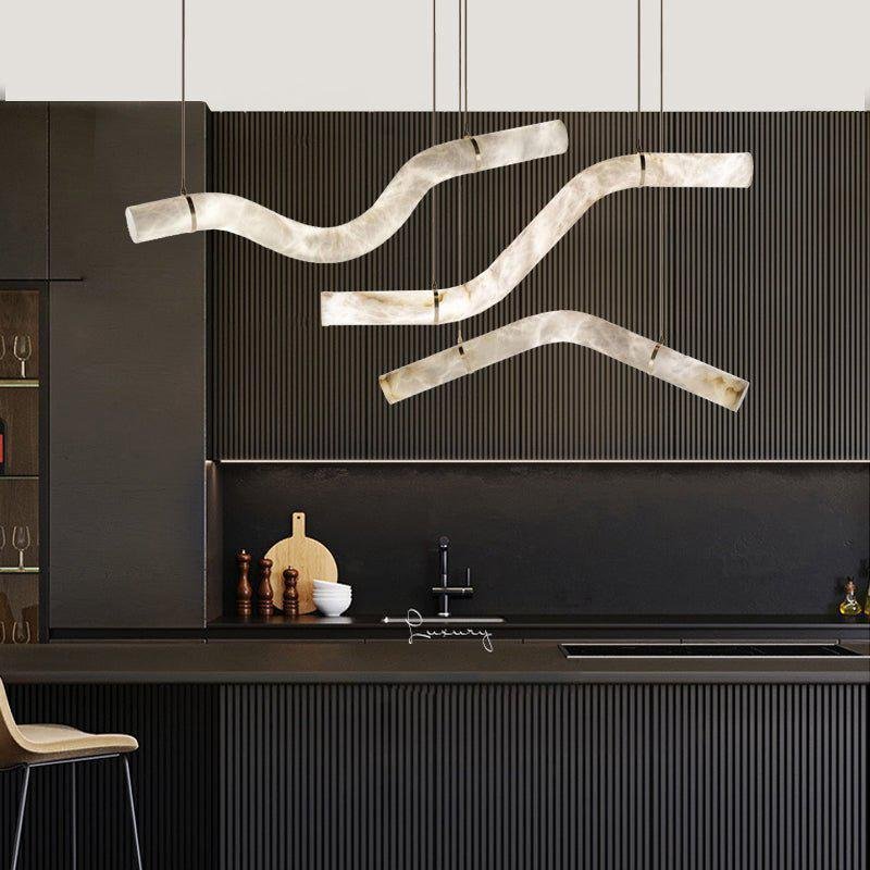 Liberty Curved Pendant Alabaster Chandelier, Pendant Light Over Dining Table - Brig Lighting