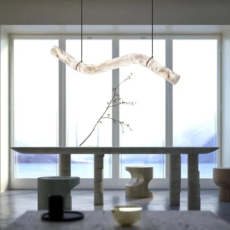 Liberty Curved Pendant Alabaster Chandelier, Pendant Light Over Dining Table - Brig Lighting
