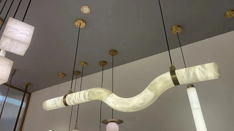 Liberty Curved Pendant Alabaster Chandelier, Pendant Light Over Dining Table - Brig Lighting