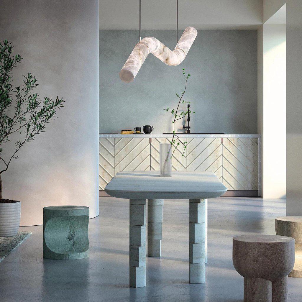 Liberty Curved Pendant Alabaster Chandelier, Pendant Light Over Dining Table - Brig Lighting