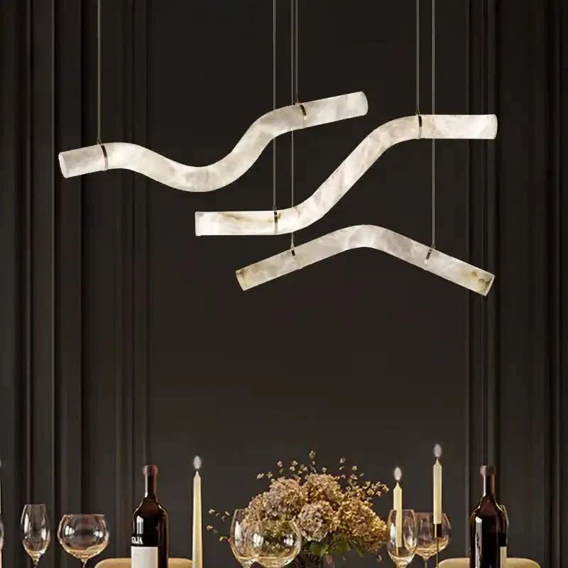 Liberty Curved Pendant Alabaster Chandelier, Pendant Light Over Dining Table - Brig Lighting