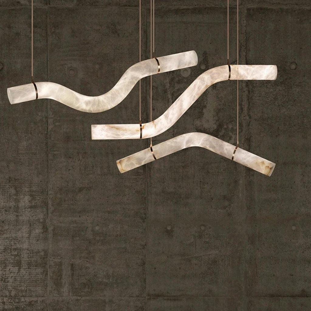Liberty Curved Pendant Alabaster Chandelier, Pendant Light Over Dining Table - Brig Lighting