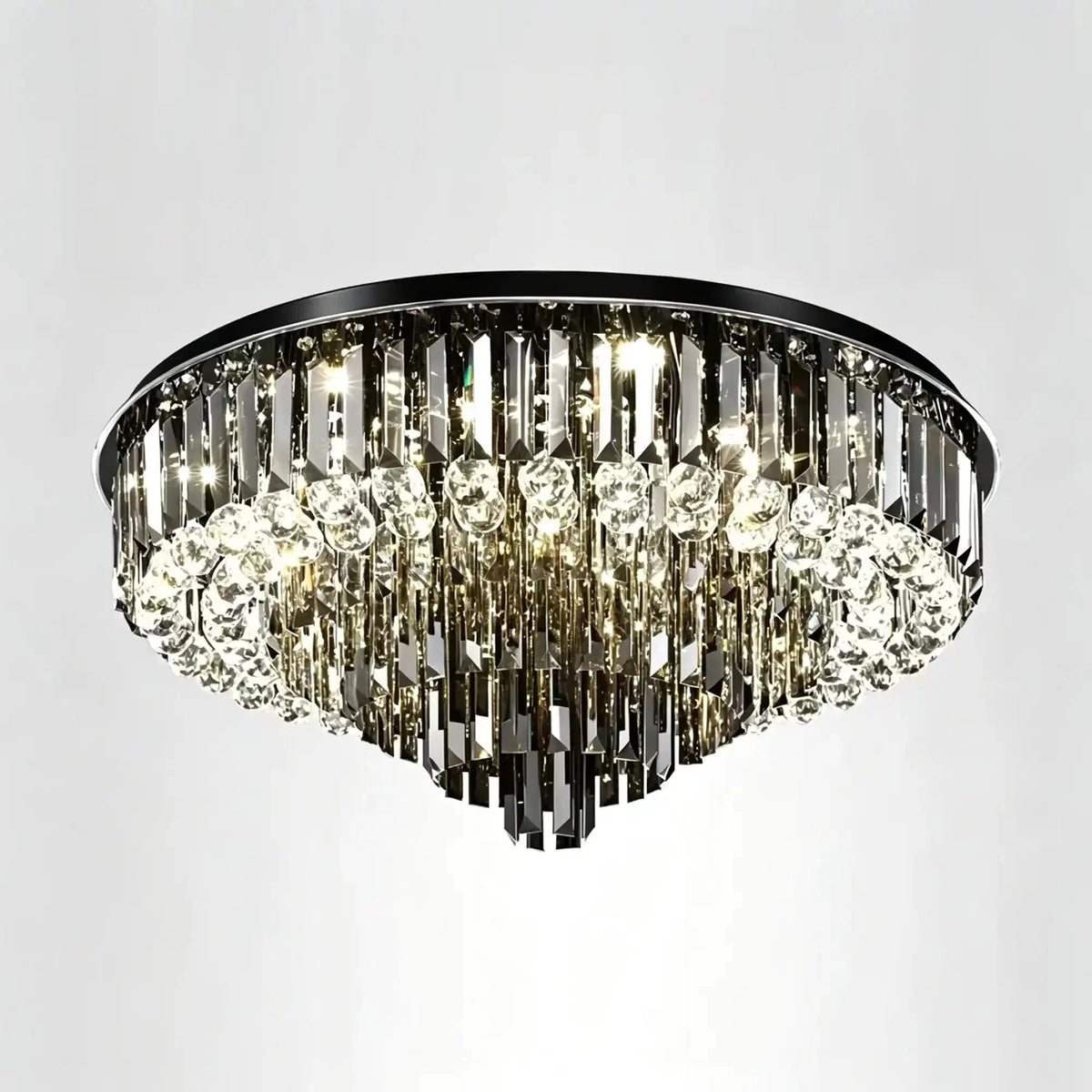 Light Luxury Smoke Gray Round Crystal Flush Mount - Brig Lighting
