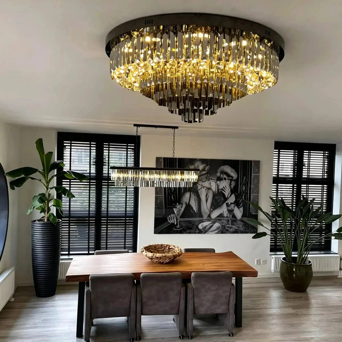 Light Luxury Smoke Gray Round Crystal Flush Mount - Brig Lighting