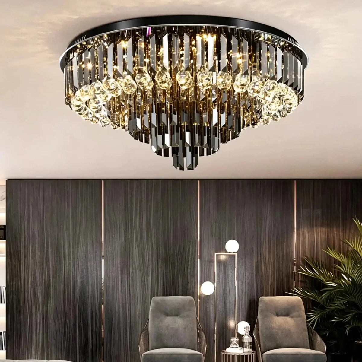 Light Luxury Smoke Gray Round Crystal Flush Mount - Brig Lighting