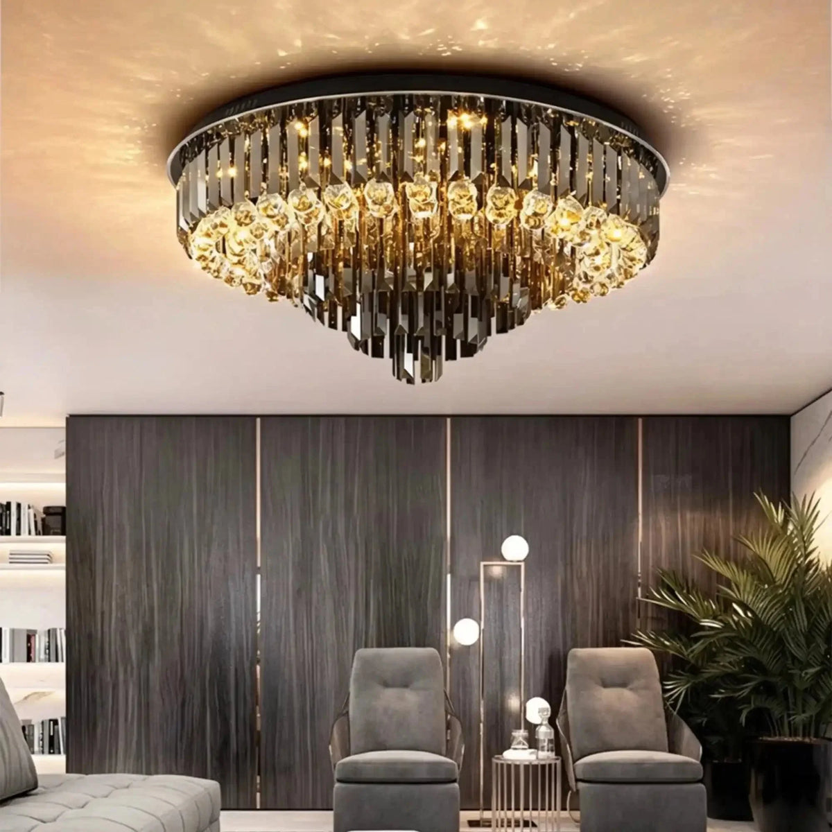 Light Luxury Smoke Gray Round Crystal Flush Mount - Brig Lighting