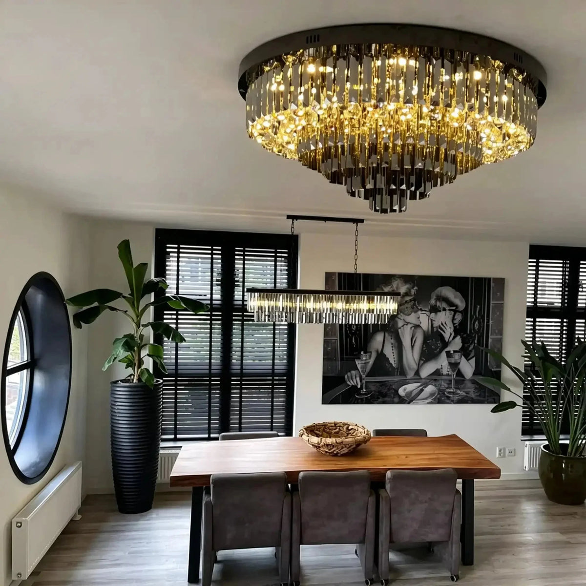 Light Luxury Smoke Gray Round Crystal Flush Mount - Brig Lighting