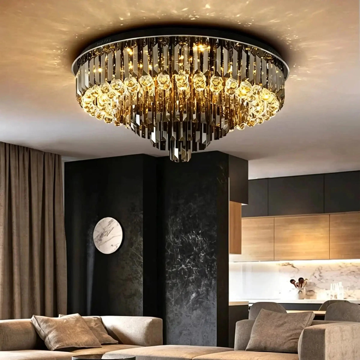 Light Luxury Smoke Gray Round Crystal Flush Mount - Brig Lighting