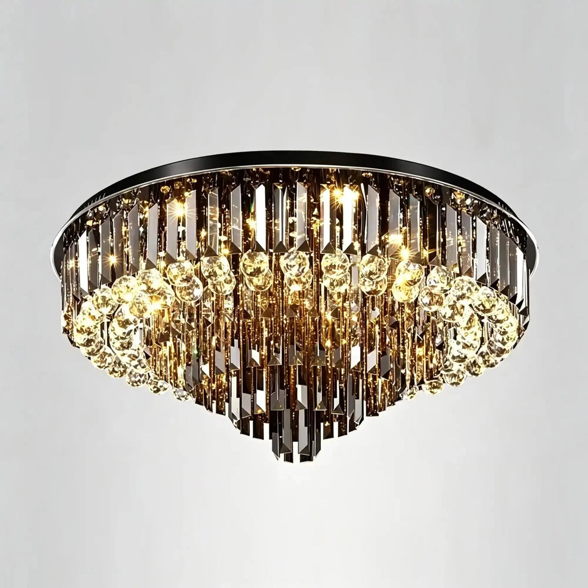 Light Luxury Smoke Gray Round Crystal Flush Mount - Brig Lighting