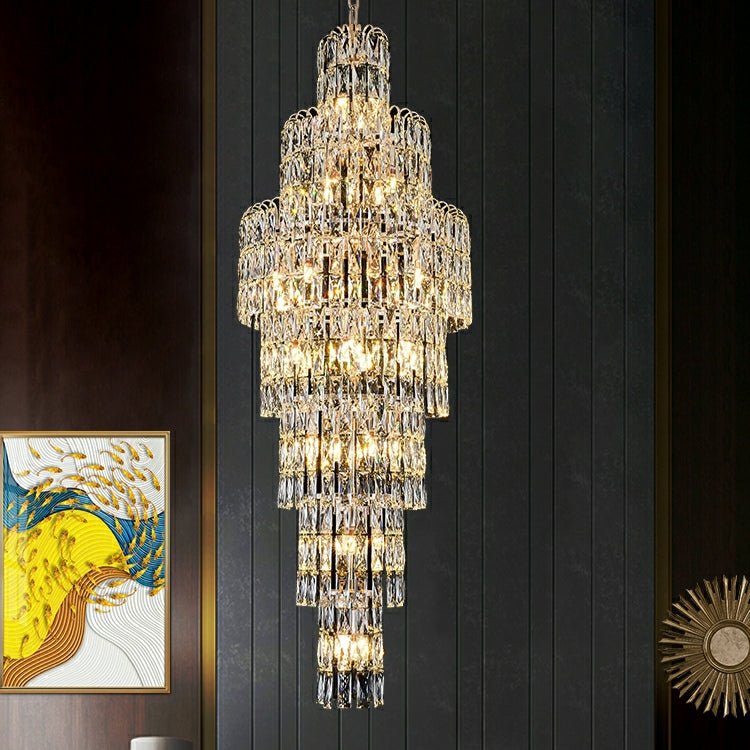 Long Crystal Staircase Chandelier Large Foyer Living Room Entryway Ceiling Light Fixture - briglamps