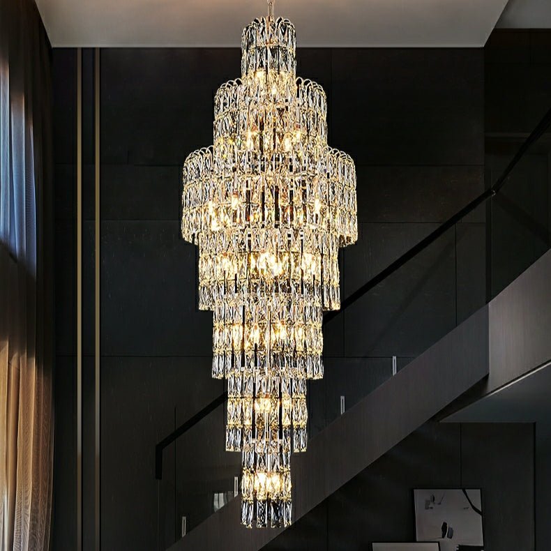 Long Crystal Staircase Chandelier Large Foyer Living Room Entryway Ceiling Light Fixture - briglamps