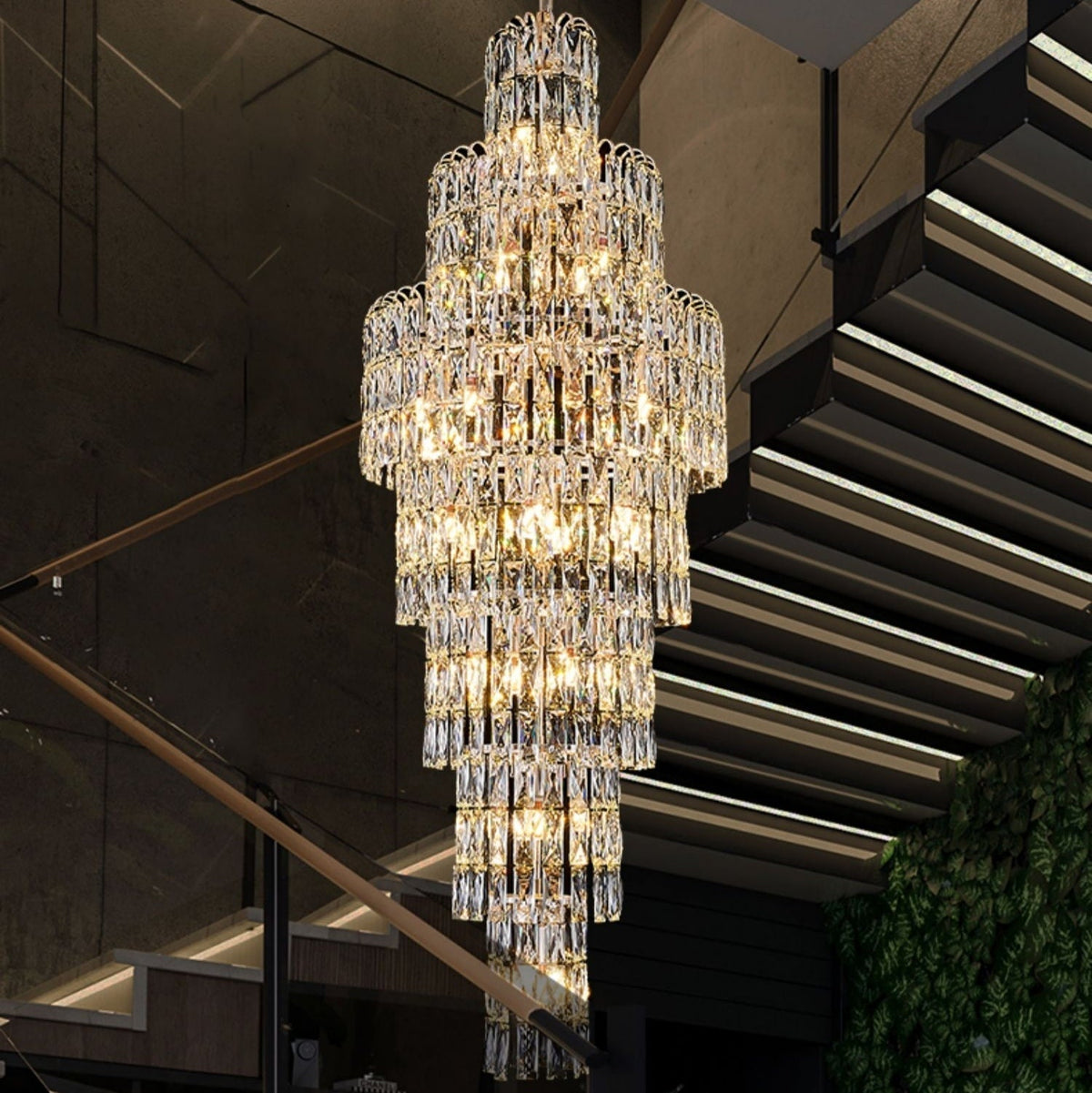 Long Crystal Staircase Chandelier Large Foyer Living Room Entryway Ceiling Light Fixture - briglamps