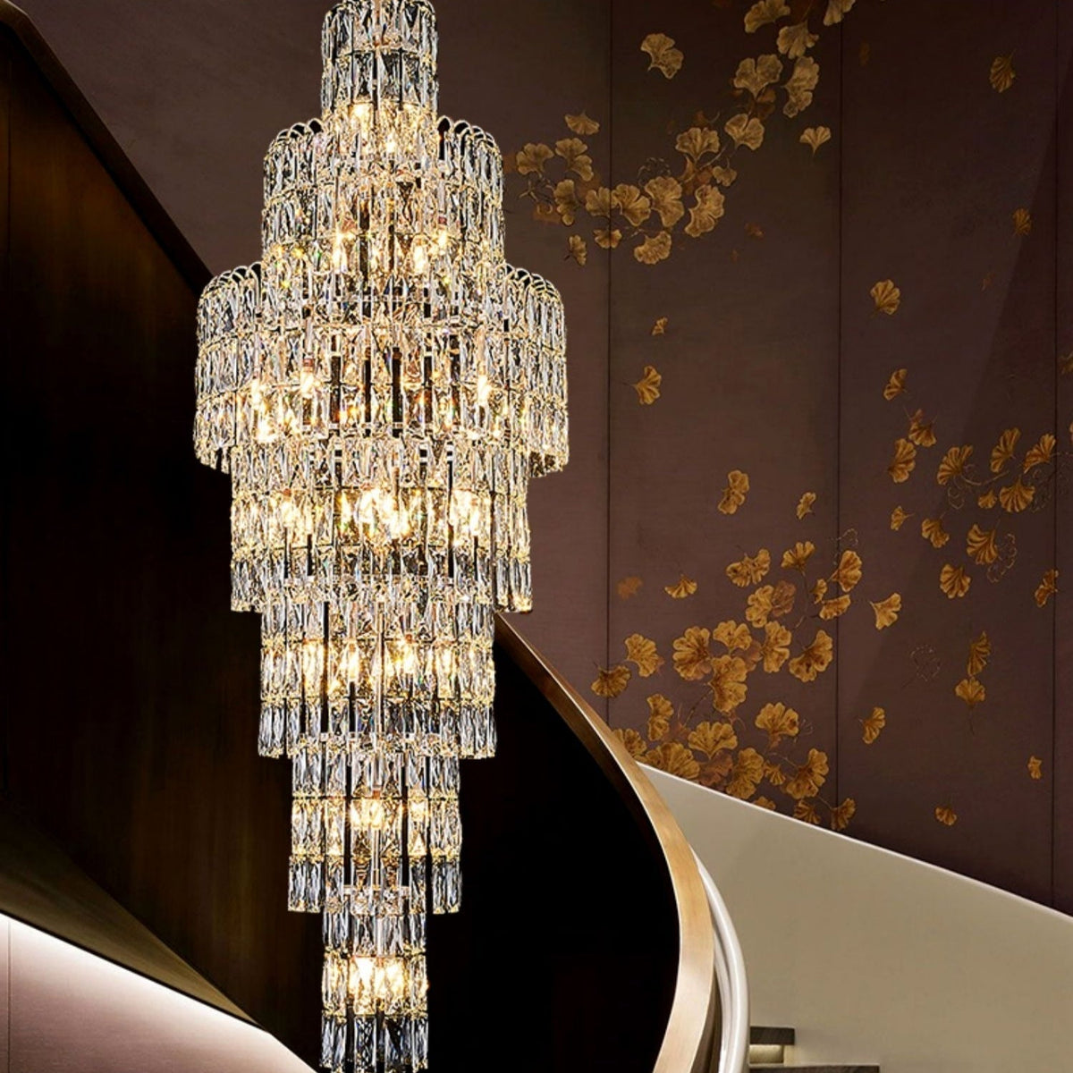 Long Crystal Staircase Chandelier Large Foyer Living Room Entryway Ceiling Light Fixture - briglamps