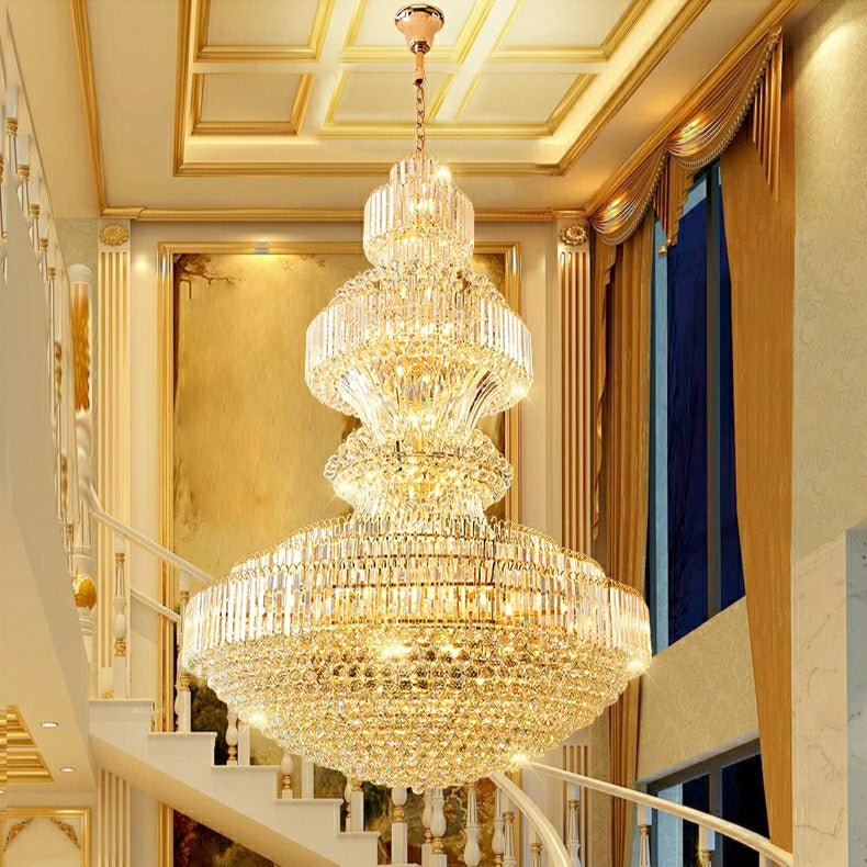 Luxury Extra Large Round Ceiling Lighting Fixture Stately Crystal Chandelier For Foyer Entryway/ Entrance - briglamps