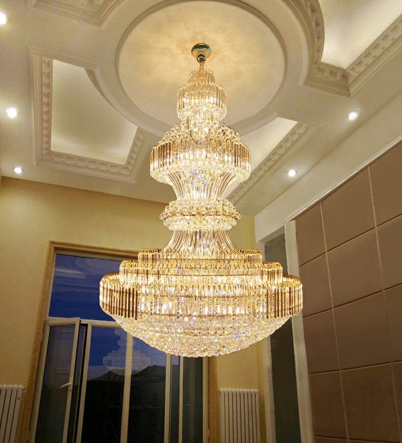 Luxury Extra Large Round Ceiling Lighting Fixture Stately Crystal Chandelier For Foyer Entryway/ Entrance - briglamps