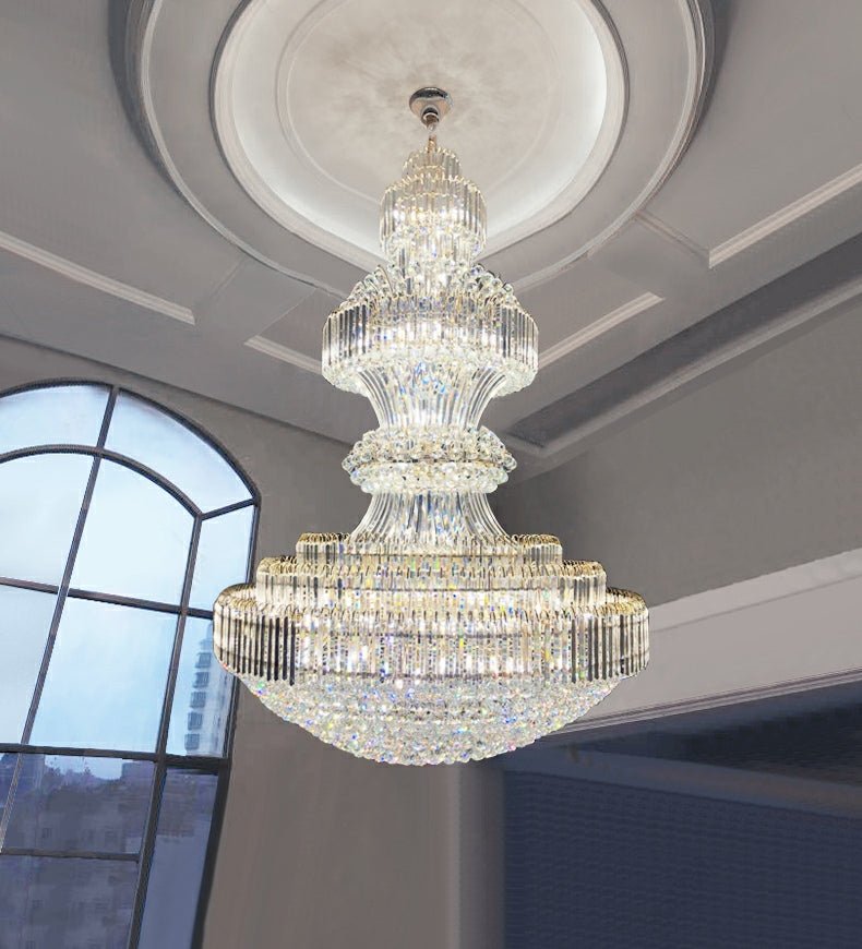 Luxury Extra Large Round Ceiling Lighting Fixture Stately Crystal Chandelier For Foyer Entryway/ Entrance - briglamps