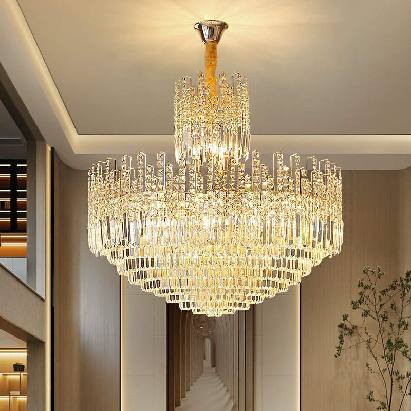 Luxury Hotel Hallway Ceiling Lighting Fixture Large Round Crystal Chandelier For Foyer Living Room Staircase - briglamps