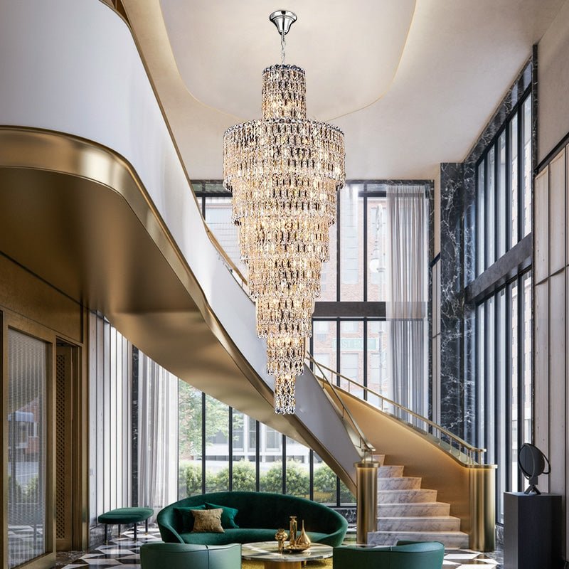 Luxury Large Crystal Chandelier For Hight Ceiling Living Room Long Staircase Light Fixture - briglamps