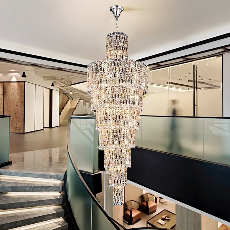 Luxury Large Crystal Chandelier For Hight Ceiling Living Room Long Staircase Light Fixture - briglamps