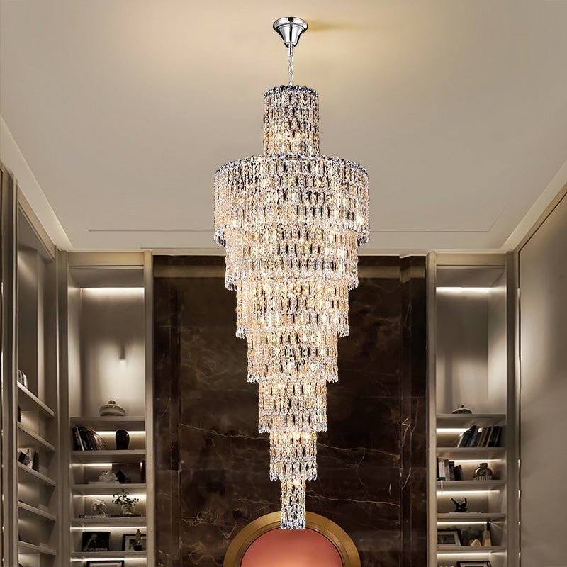 Luxury Large Crystal Chandelier For Hight Ceiling Living Room Long Staircase Light Fixture - briglamps