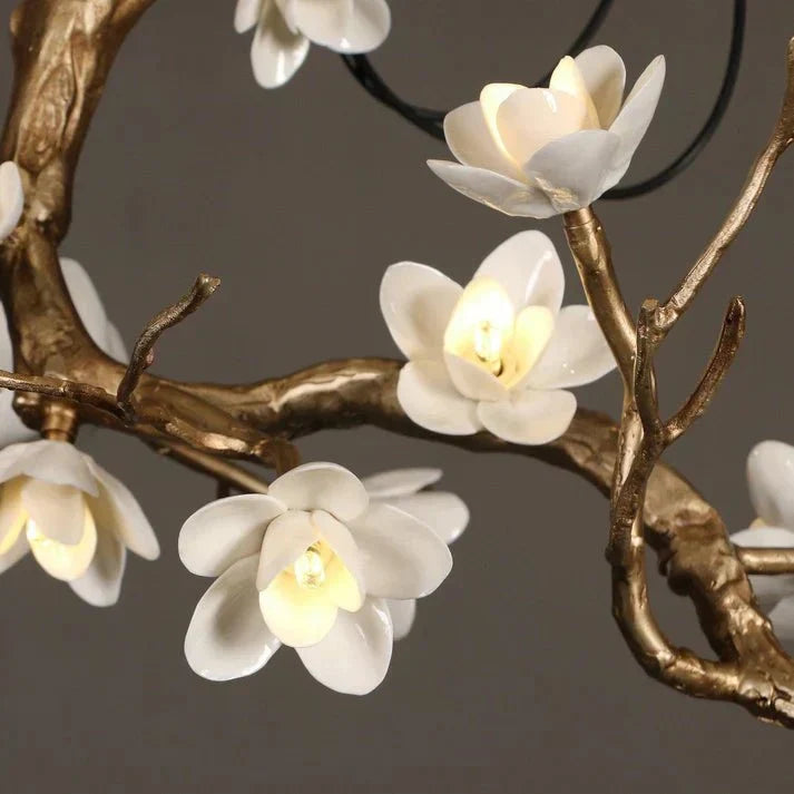 Magnolia Branch & Brass Floral Chandelier - Cyran Lamps