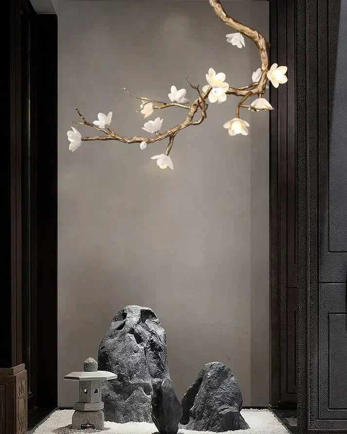 Magnolia Branch & Brass Floral Chandelier - Cyran Lamps