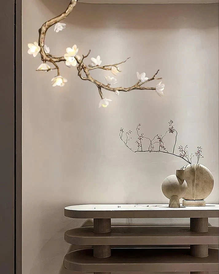Magnolia Branch & Brass Floral Chandelier - Cyran Lamps