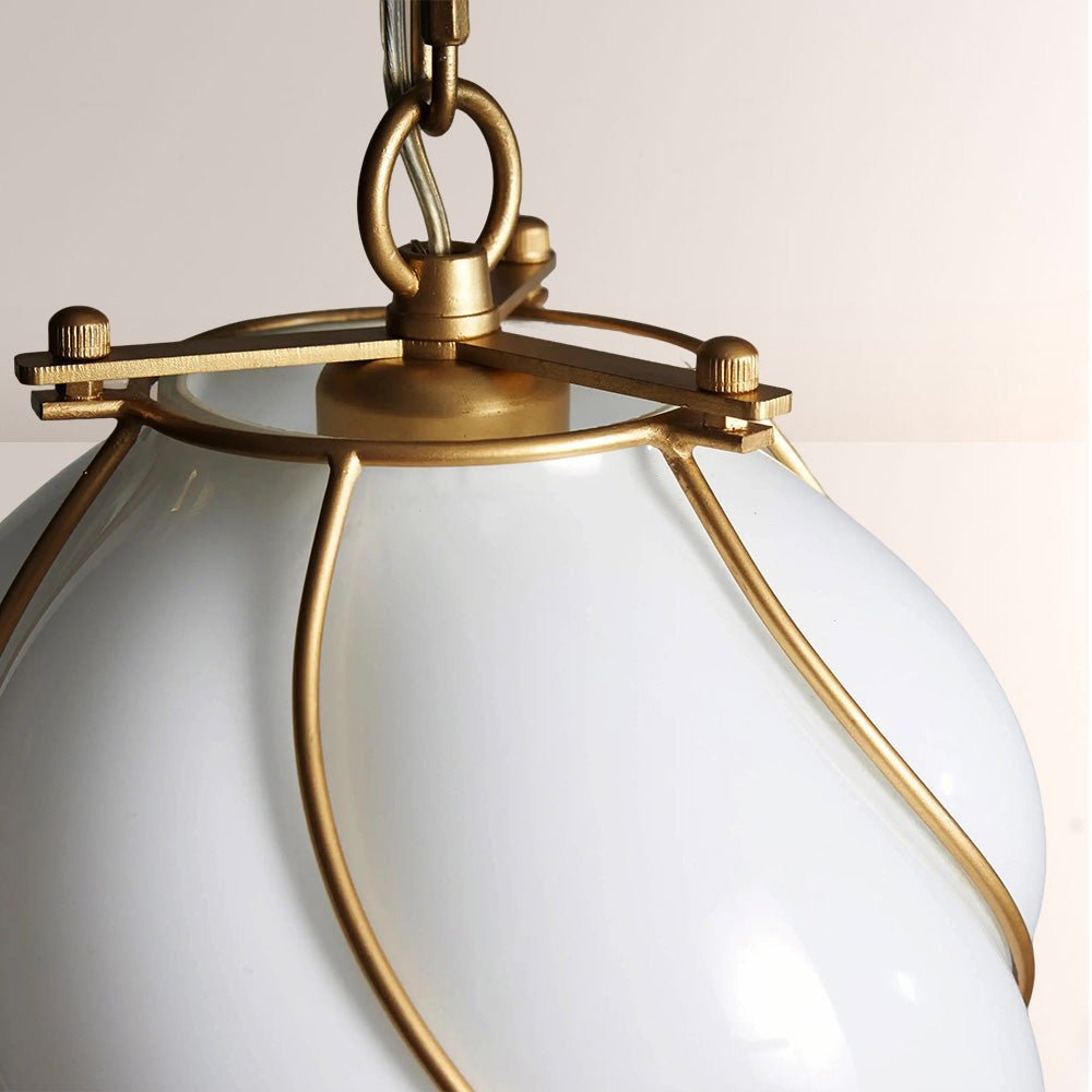 Mara Caged Opal Glass & Brass Small Pendant - briglamps