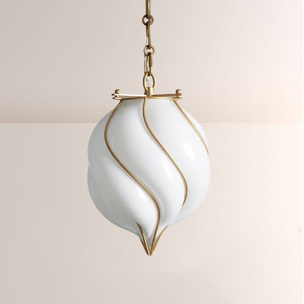 Mara Caged Opal Glass & Brass Small Pendant - briglamps