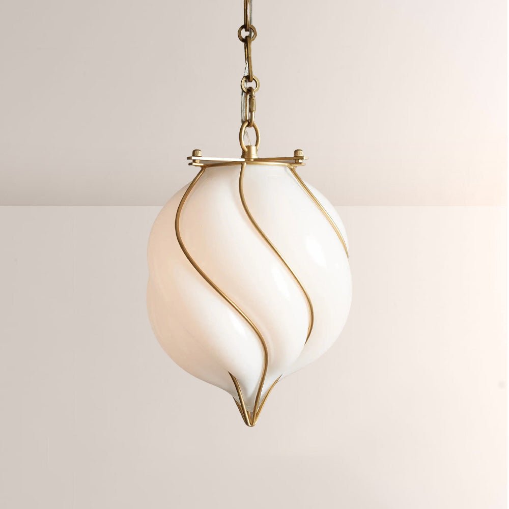 Mara Caged Opal Glass & Brass Small Pendant - briglamps
