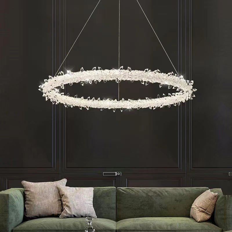 Modern 3 - Ring Halo Crystal Chandelier for Living Room/Bedroom - 1 Ring/D19.7"*H118.1"Warm Lightbriglamps