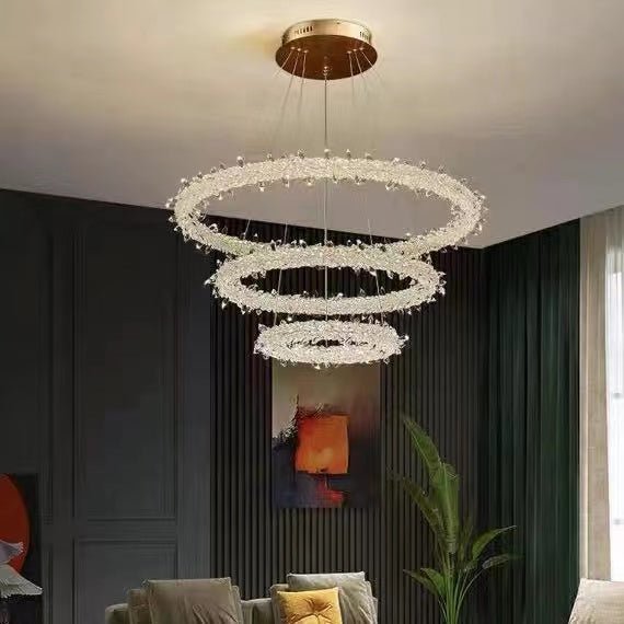 Modern 3 - Ring Halo Crystal Chandelier for Living Room/Bedroom - 1 Ring/D19.7"*H118.1"Warm Lightbriglamps