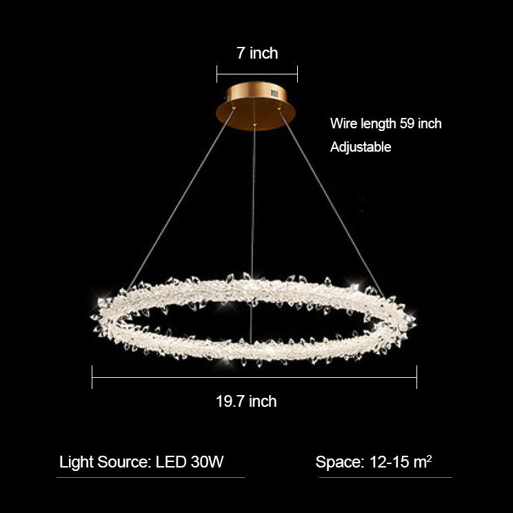 Modern 3 - Ring Halo Crystal Chandelier for Living Room/Bedroom - 1 Ring/D19.7"*H118.1"Warm Lightbriglamps