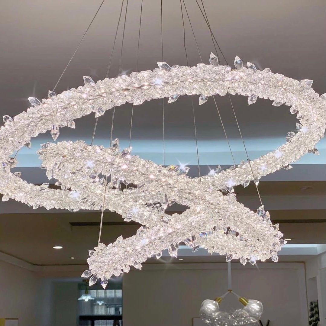 Modern 3 - Ring Halo Crystal Chandelier for Living Room/Bedroom - 1 Ring/D19.7"*H118.1"Warm Lightbriglamps