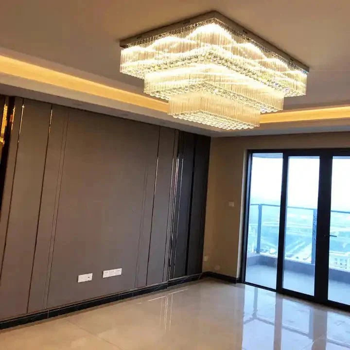 Modern Extra 2/3 Tiered Flush Mount Crystal Chandelier for Large Area - Brig Lighting