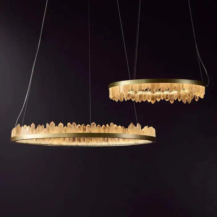 Modern Style Rings Brass & Natural Quartz Crystal Chandelier in Brass/Black Finish - 1 Tier / D23.6" * H4"BrassWarm Lightbriglamps