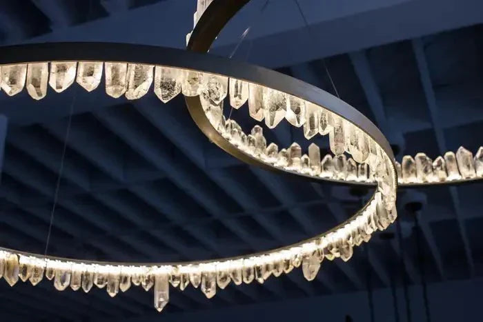 Modern Style Rings Brass & Natural Quartz Crystal Chandelier in Brass/Black Finish - 1 Tier / D23.6" * H4"BrassWarm Lightbriglamps