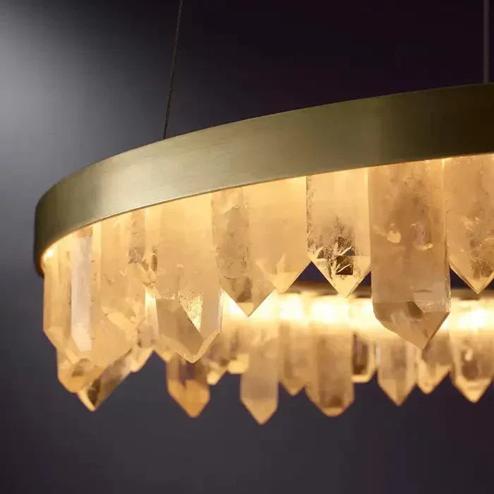 Modern Style Rings Brass & Natural Quartz Crystal Chandelier in Brass/Black Finish - 1 Tier / D23.6" * H4"BrassWarm Lightbriglamps