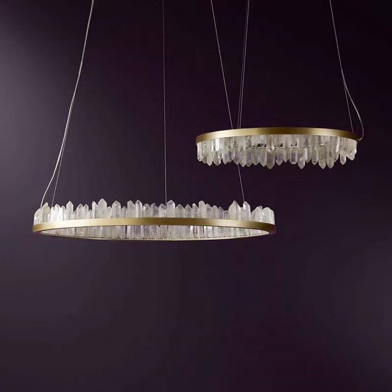 Modern Style Rings Brass & Natural Quartz Crystal Chandelier in Brass/Black Finish - 1 Tier / D23.6" * H4"BrassWarm Lightbriglamps