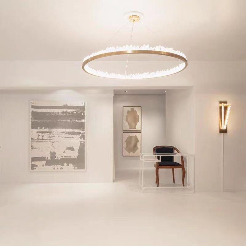 Modern Style Rings Brass & Natural Quartz Crystal Chandelier in Brass/Black Finish - 1 Tier / D23.6" * H4"BrassWarm Lightbriglamps
