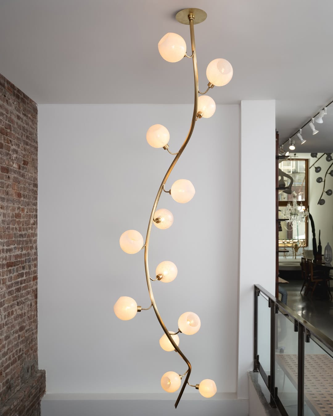 Modern Vertical Handcrafted Glass Globe Chandelier for High Ceilings - Brig Lighting