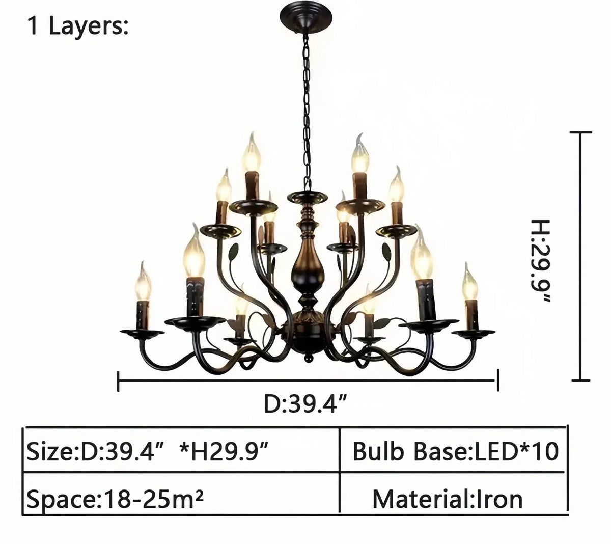 Multi Layer Iron Chandelier with Electronic Candles in Vintage Country Style for Living Room Cafe and Study - Brig Lighting