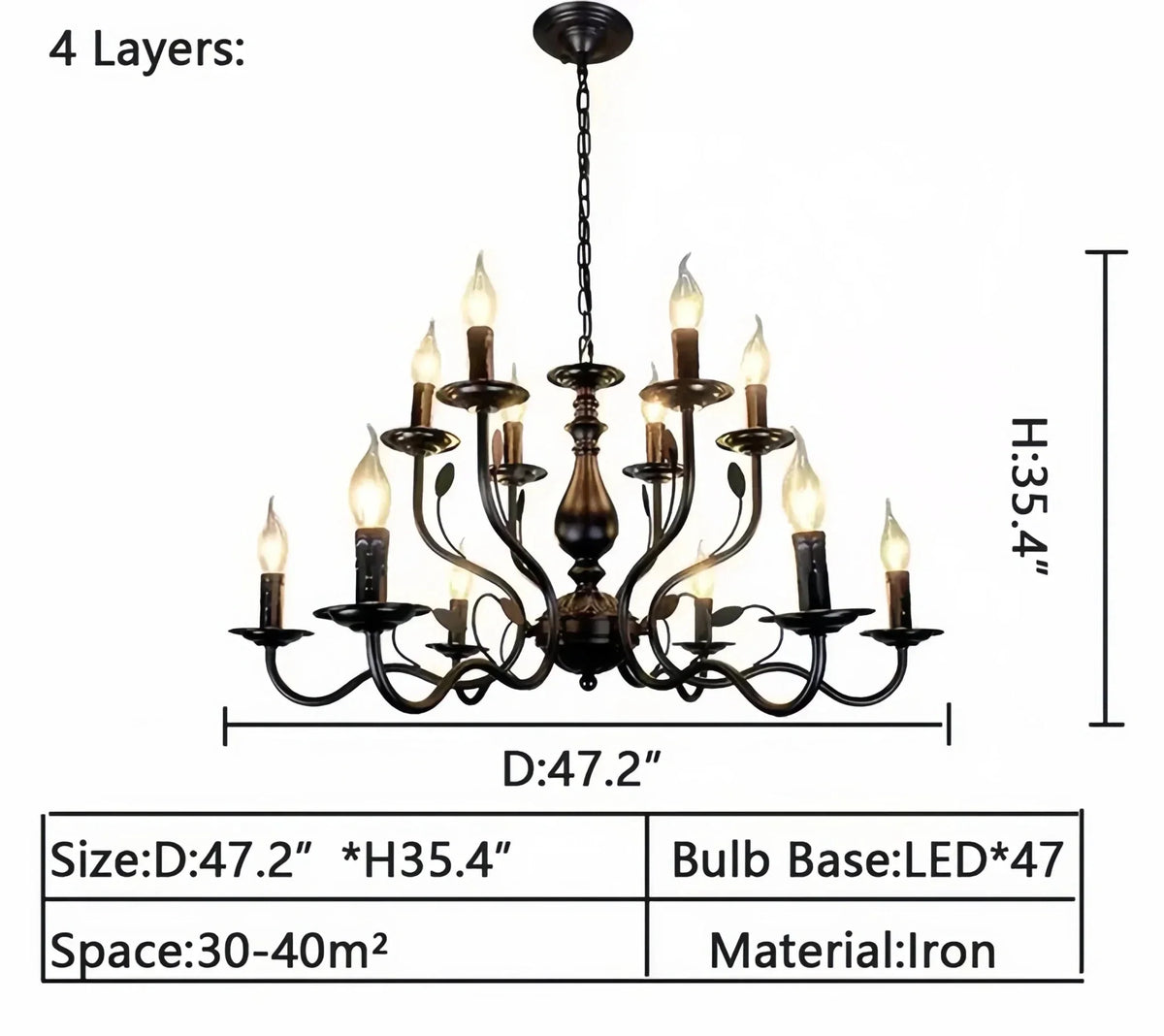 Multi Layer Iron Chandelier with Electronic Candles in Vintage Country Style for Living Room Cafe and Study - Brig Lighting