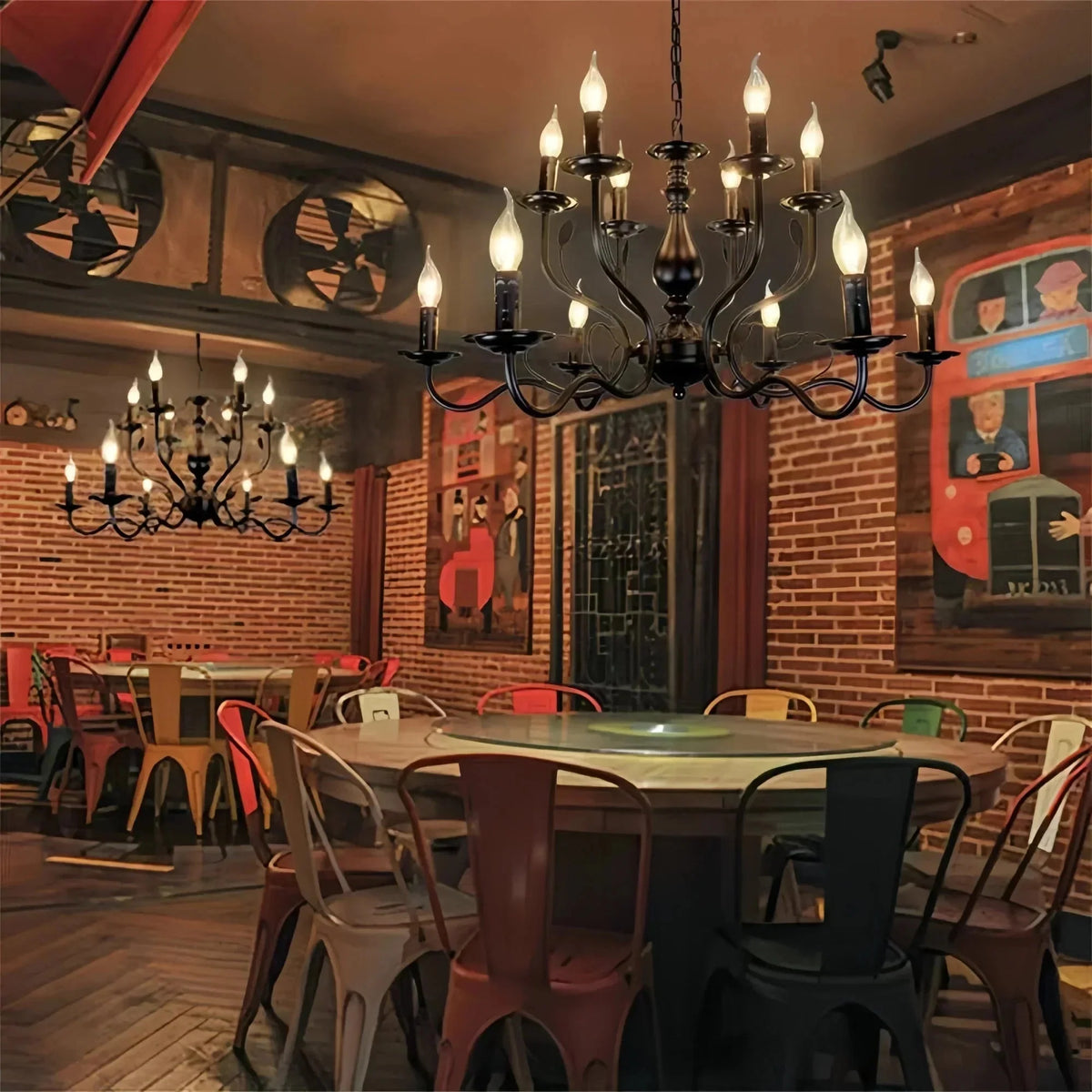Multi Layer Iron Chandelier with Electronic Candles in Vintage Country Style for Living Room Cafe and Study - Brig Lighting