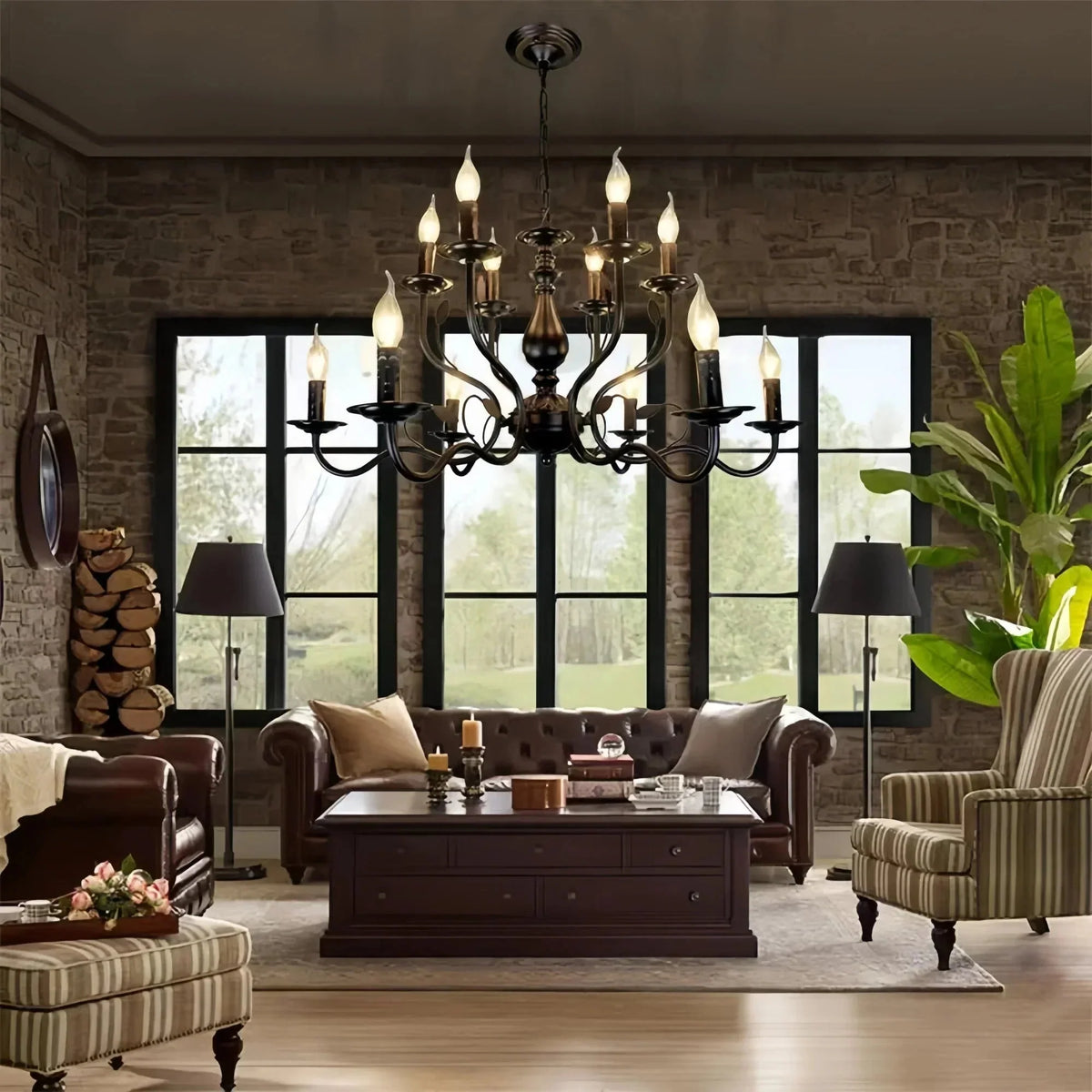 Multi Layer Iron Chandelier with Electronic Candles in Vintage Country Style for Living Room Cafe and Study - Brig Lighting