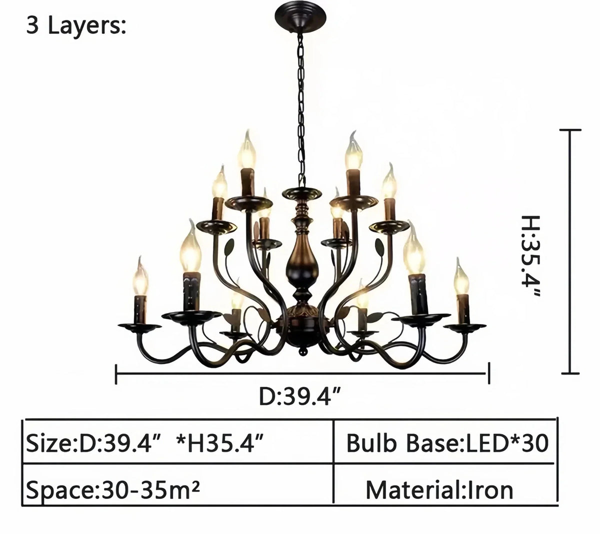 Multi Layer Iron Chandelier with Electronic Candles in Vintage Country Style for Living Room Cafe and Study - Brig Lighting