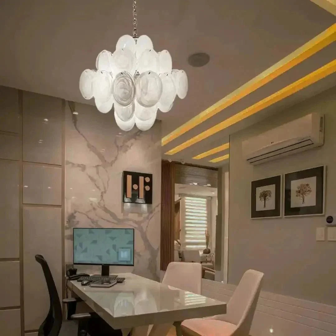 Murano Chandelier 36 White Disks - Brig Lighting
