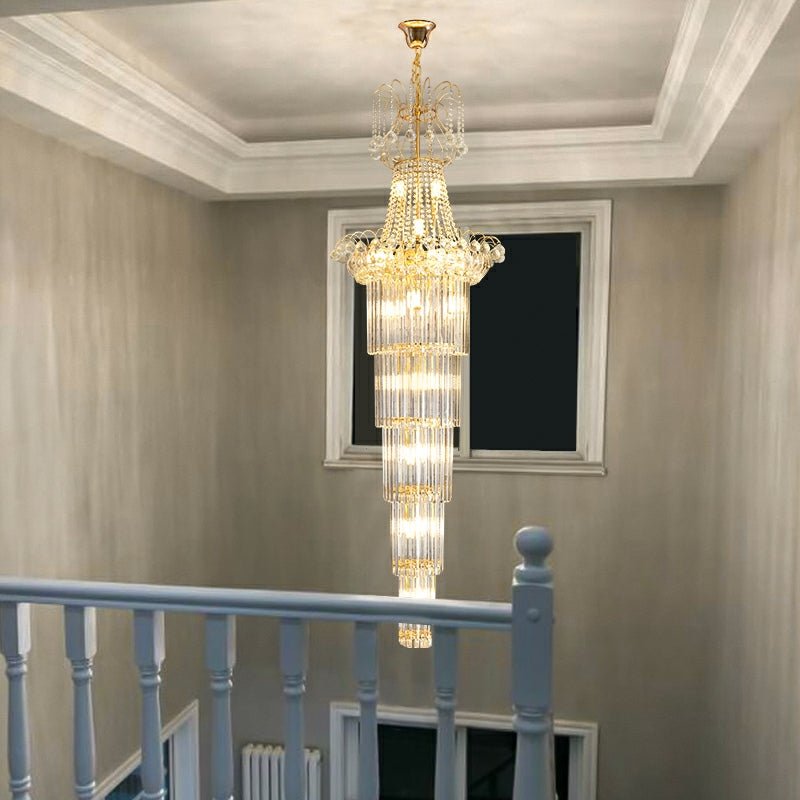 New Style Royal Large Crystal Chandelier Long Ceiling Lighting Fixture For Living Room Staircase/ Entryway - briglamps